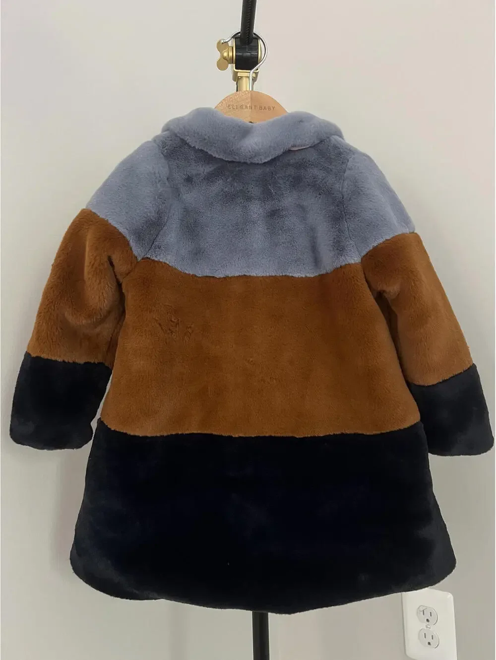 Pink Chicken Faux Fur Kate Coat, Tan/Blue/Brown/Navy